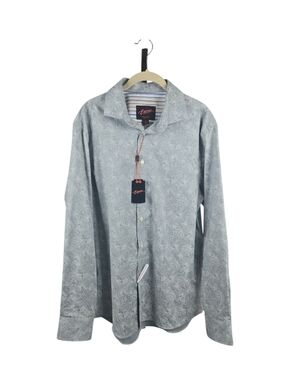 NWT Egara Slim Fit Stretch Light Grey Floral-Print Button-Down Shirt Size Large
